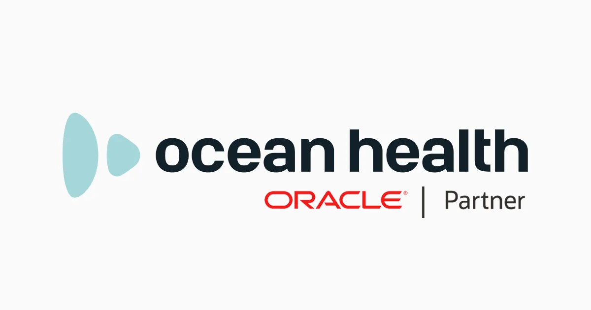 Logotipo da Ocean Health ao lado do selo Oracle Partner, sobre fundo claro.